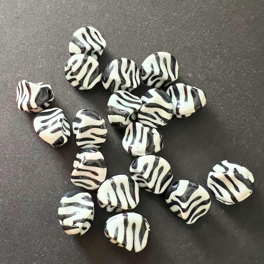 Irregular Black and White Zebra Spacer Beads Acrylic