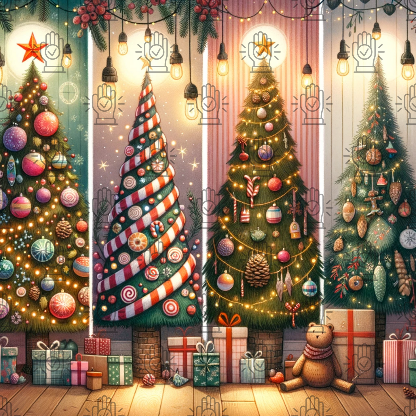 Whimsical Christmas Trees Patterns-PNG