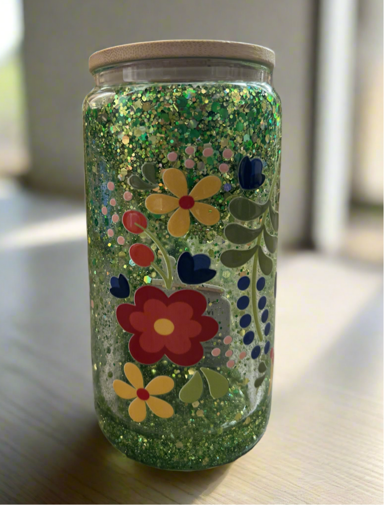 Summer Flowers Snow Globe Glass Tumbler