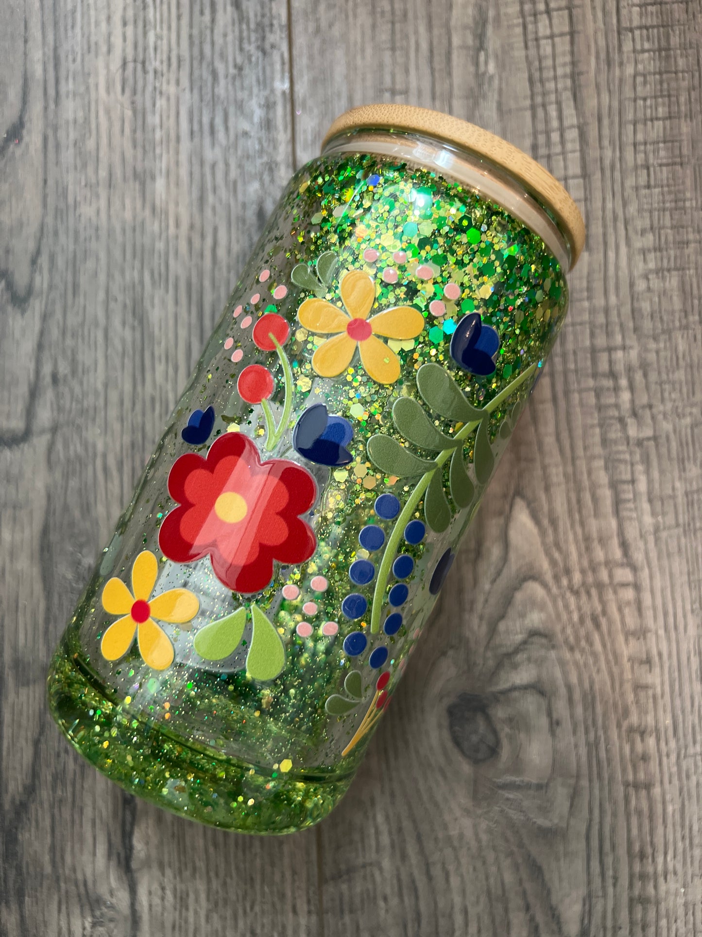 Summer Flowers Snow Globe Glass Tumbler