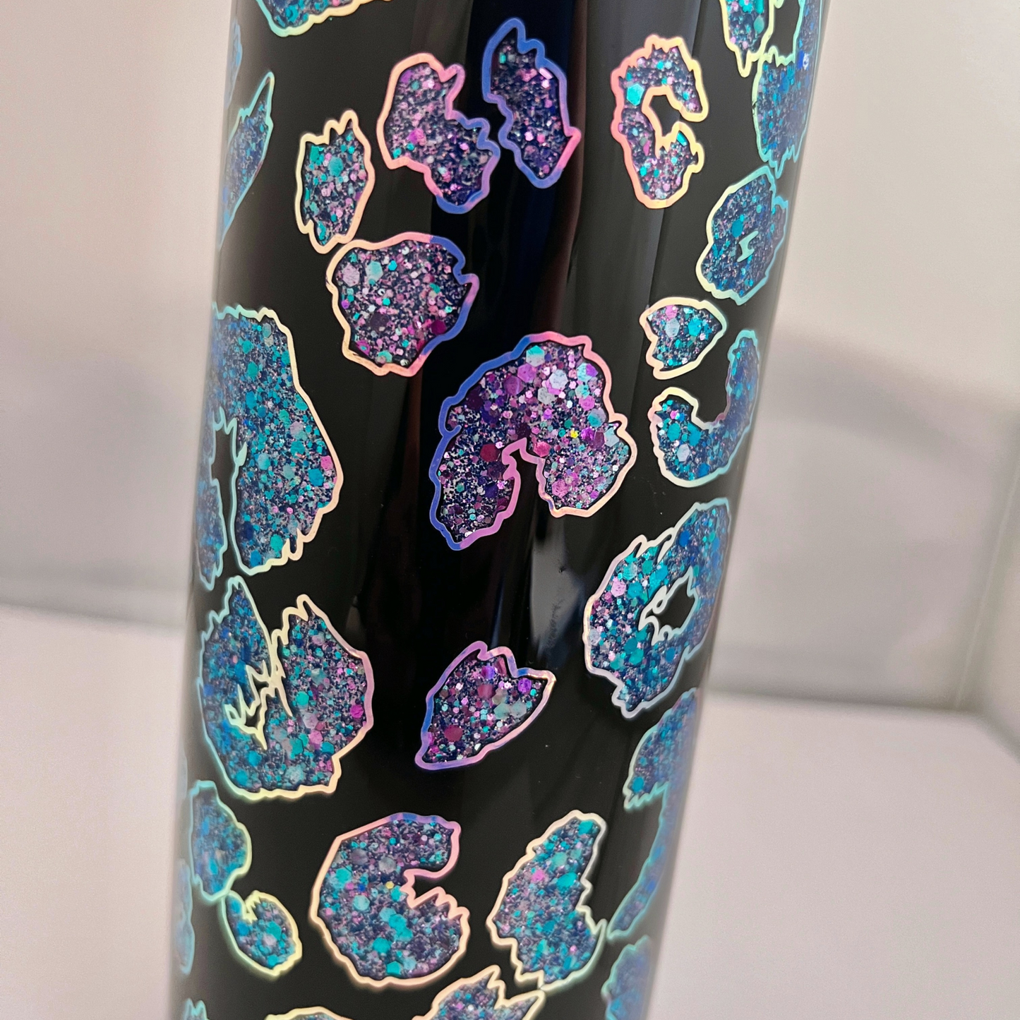 30oz Mama Tumbler with Cheetah Peek-A-Boo Purples and Blue Glitter, Stainless Steel Tumbler  - by Cristina